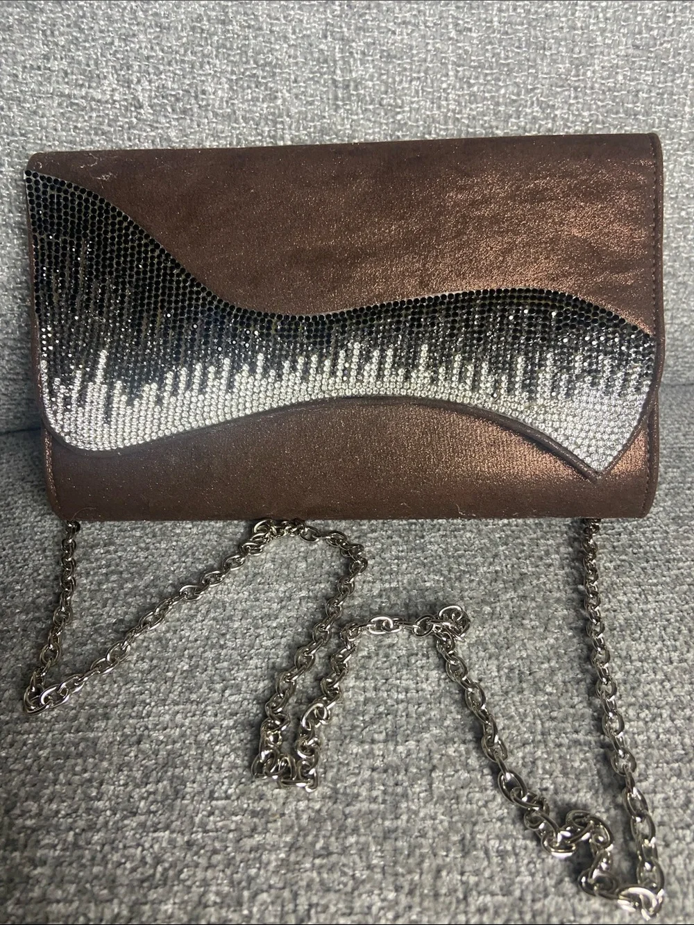 Gianni Bini Bronze Evening Clutch with Silver Crystal Wave